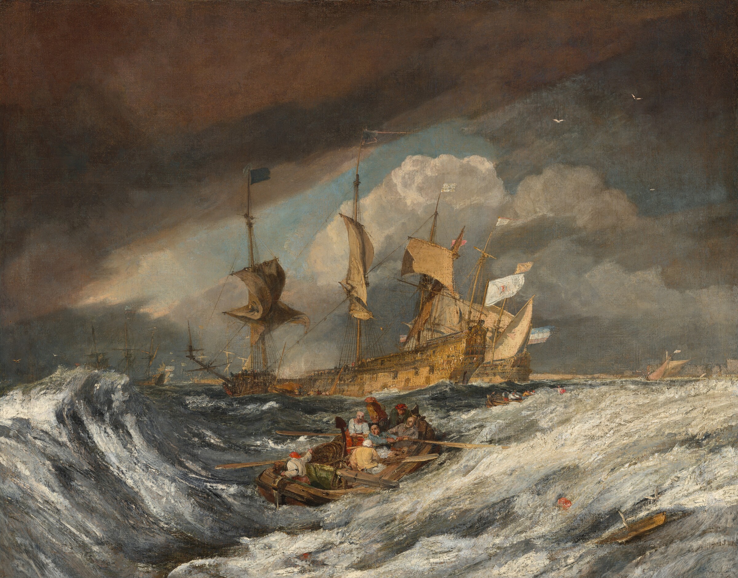 Boats Carrying Out Anchors to the Dutch Men of War, c. 1804 — oil on canvas