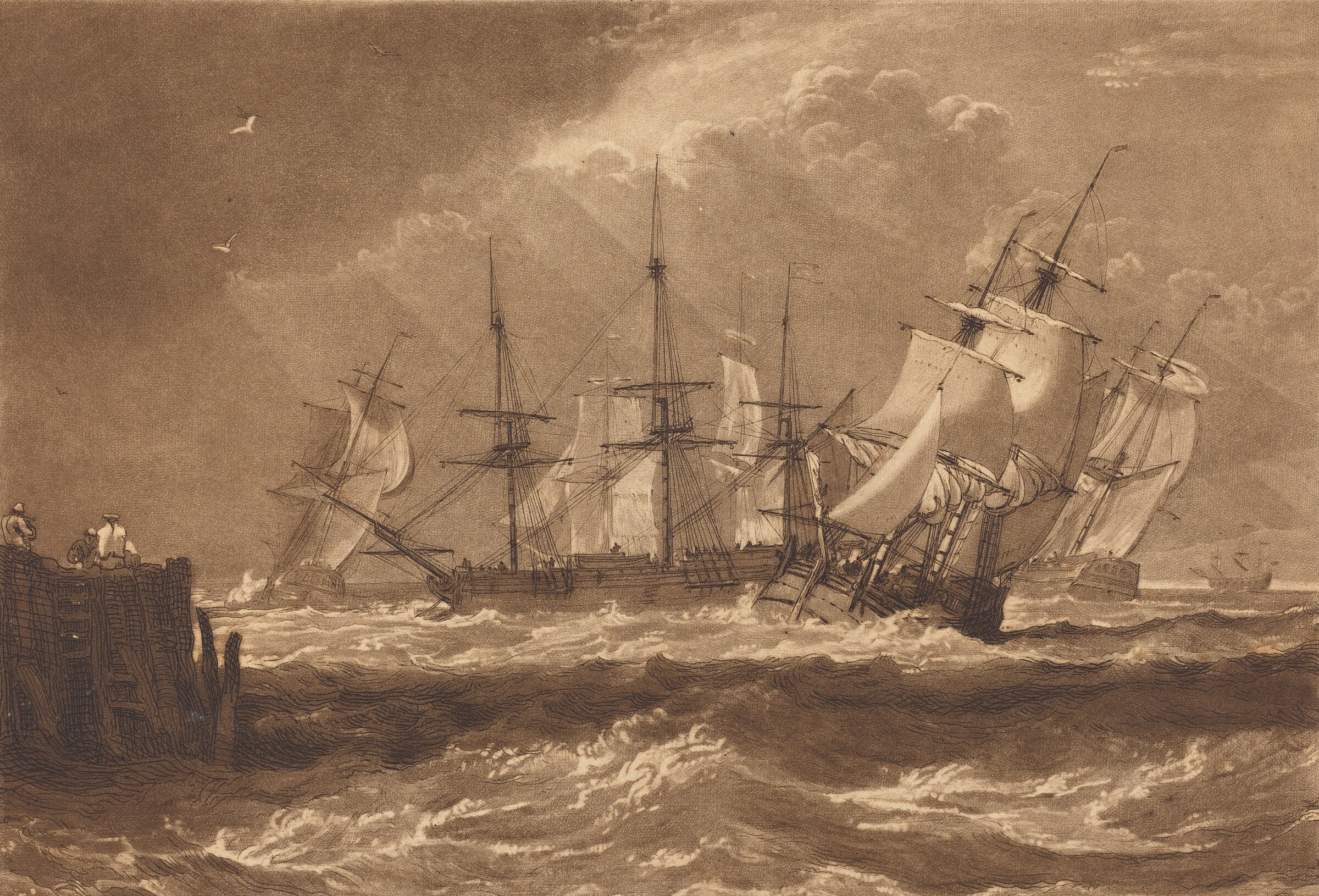 Ships in a Breeze, published 1808 — etching and mezzotint