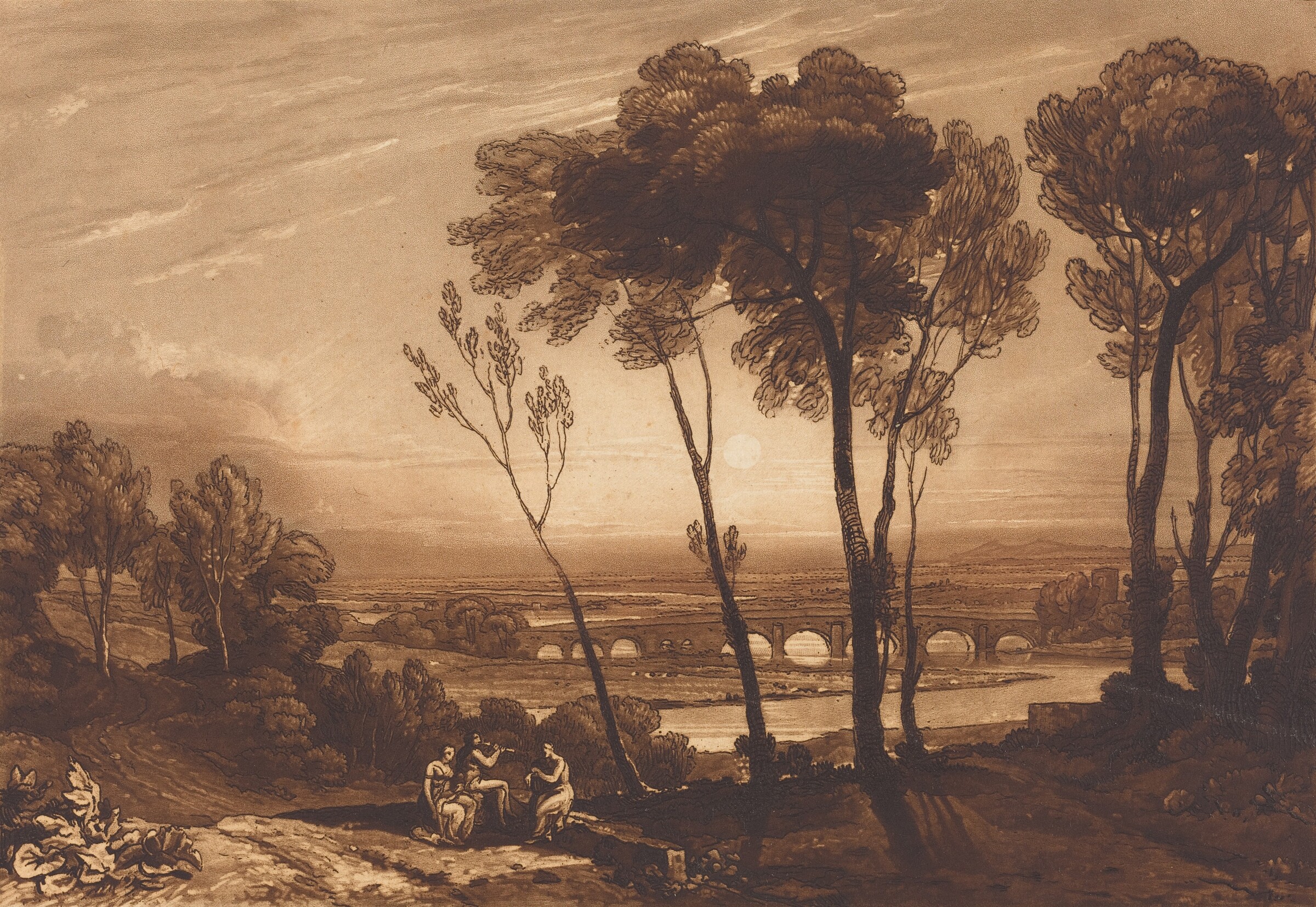 The Bridge in Middle Distance, published 1808 — etching, aquatint and mezzotint
